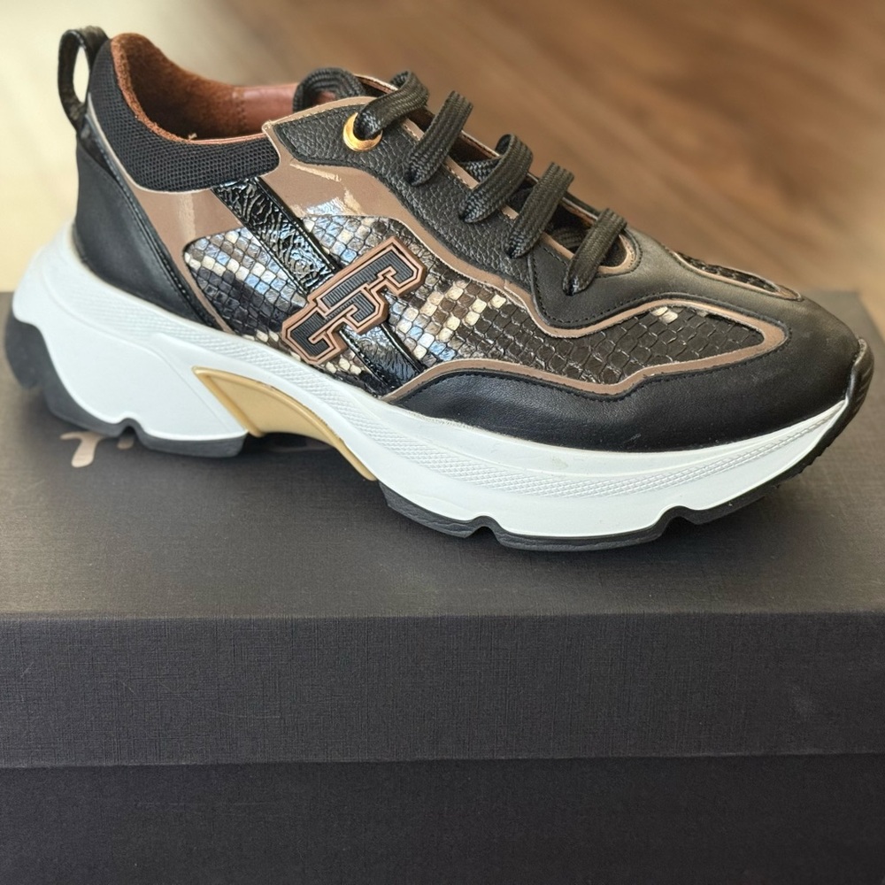 Women Black Python Sneakers